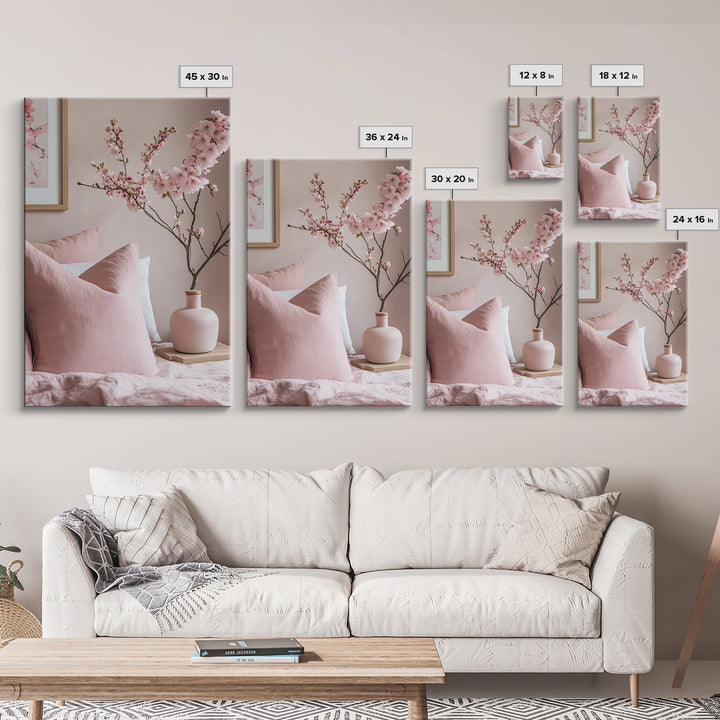 Cherry Blossom Bedroom Canvas Print Light Pink Wall Art Feminine Cozy Decor Floral Home Bedroom Accent Japanese Inspired Artwork