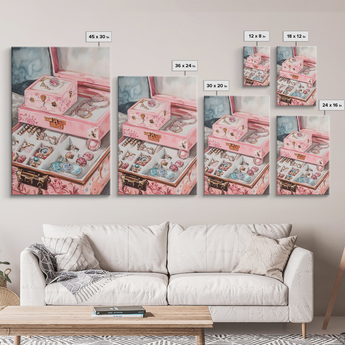 Romantic Jewelry Display Canvas Print Pink Wall Art Whimsical Decor Light Pink Dorm Art Bedroom Gift Idea Coastal Cowgirl Art