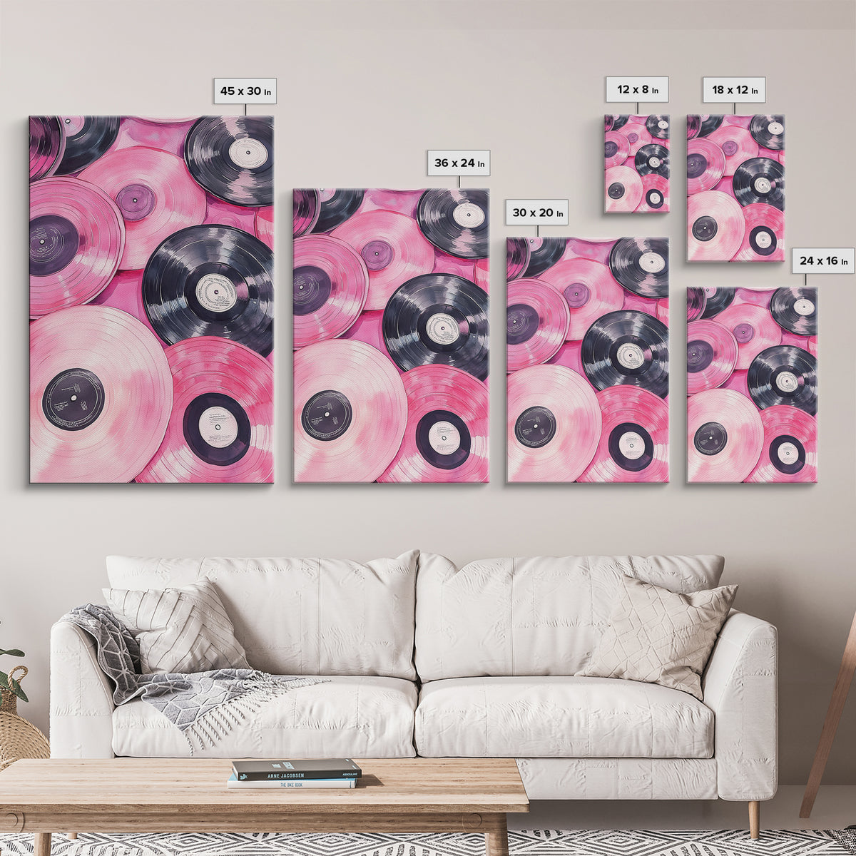 Retro Vinyl Record Artwork Framed Canvas Print Pink Abstract Art Music Lover Wall Art Living Room Decor Lofi Aesthetic Gift Idea