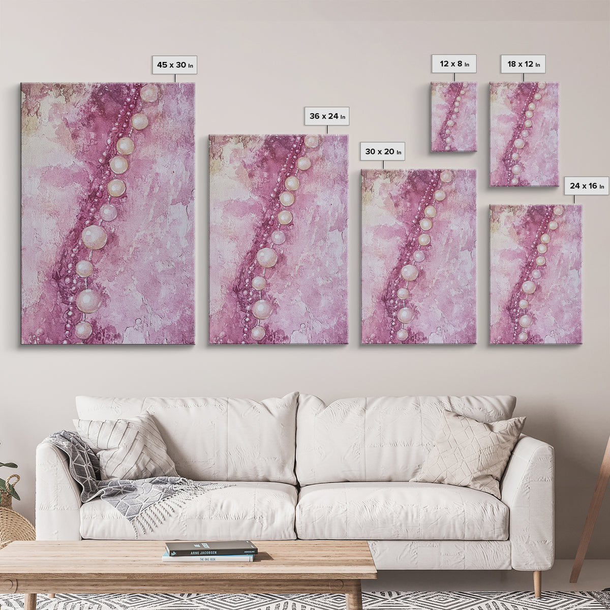 Pearlescent Beads Abstract Canvas Print Light Pink Wall Art Vertical Artwork Minimalist Decor Original Painting Bedroom Art