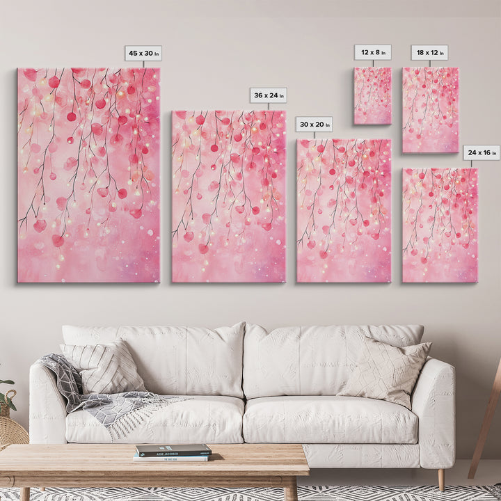 Cherry Blossom Lights Canvas Print Romantic Bedroom Art Cherry Wall Art Light Pink Wall Art Living Room Art Boho Home Decor