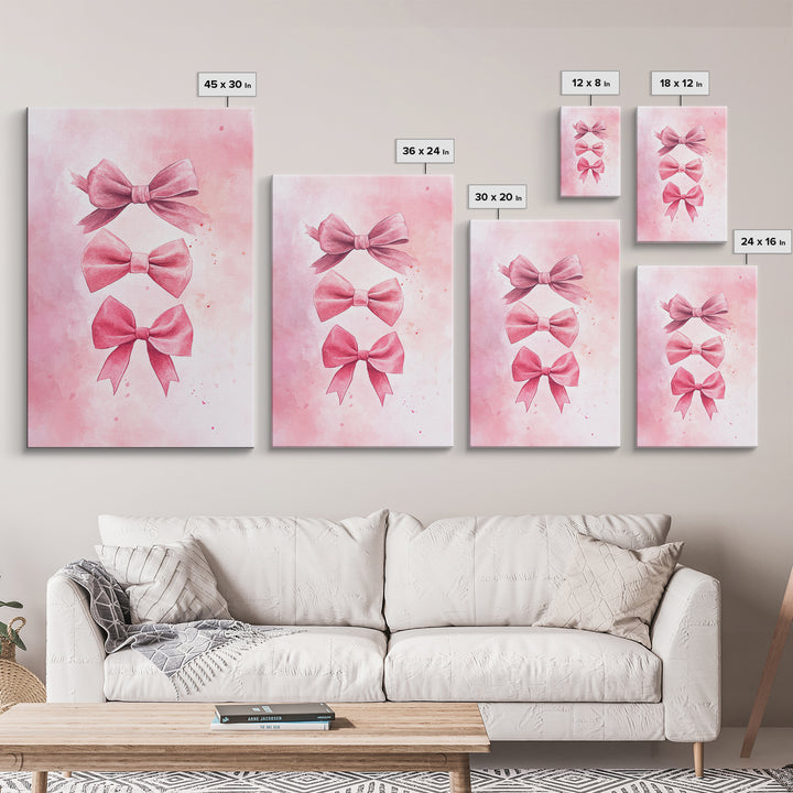 Pink Ribbon Trio Canvas Print, Feminine Wall Art, Light Pink Wall Art, Gift Idea for Her, Whimsical Art, Minimalist Art, Bedroom Wall Decor