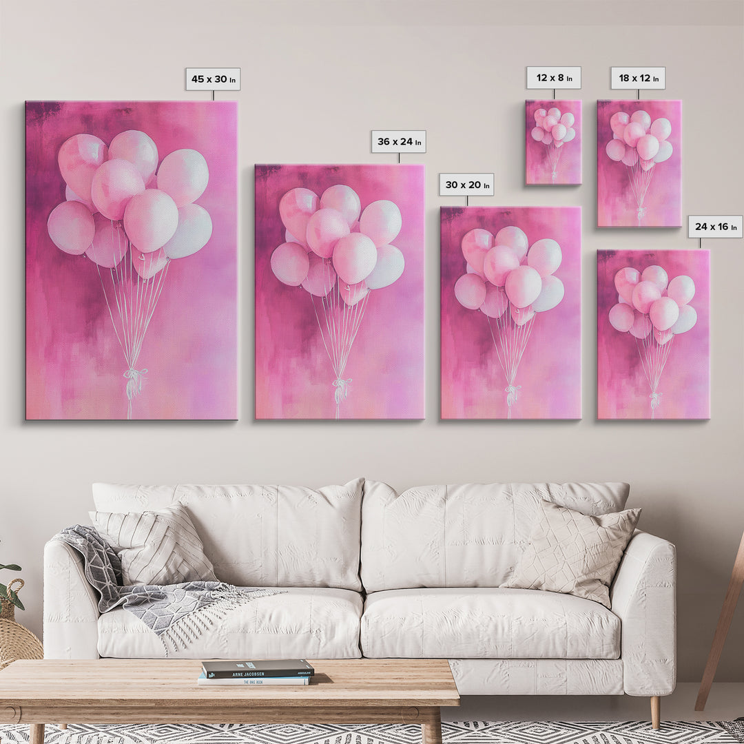 Pink Balloons Canvas Print, Whimsical Art, Pink Abstract Art, Party Wall Art, Light Pink Wall Art, Living Room Art, Artistic Decor, Gift Idea