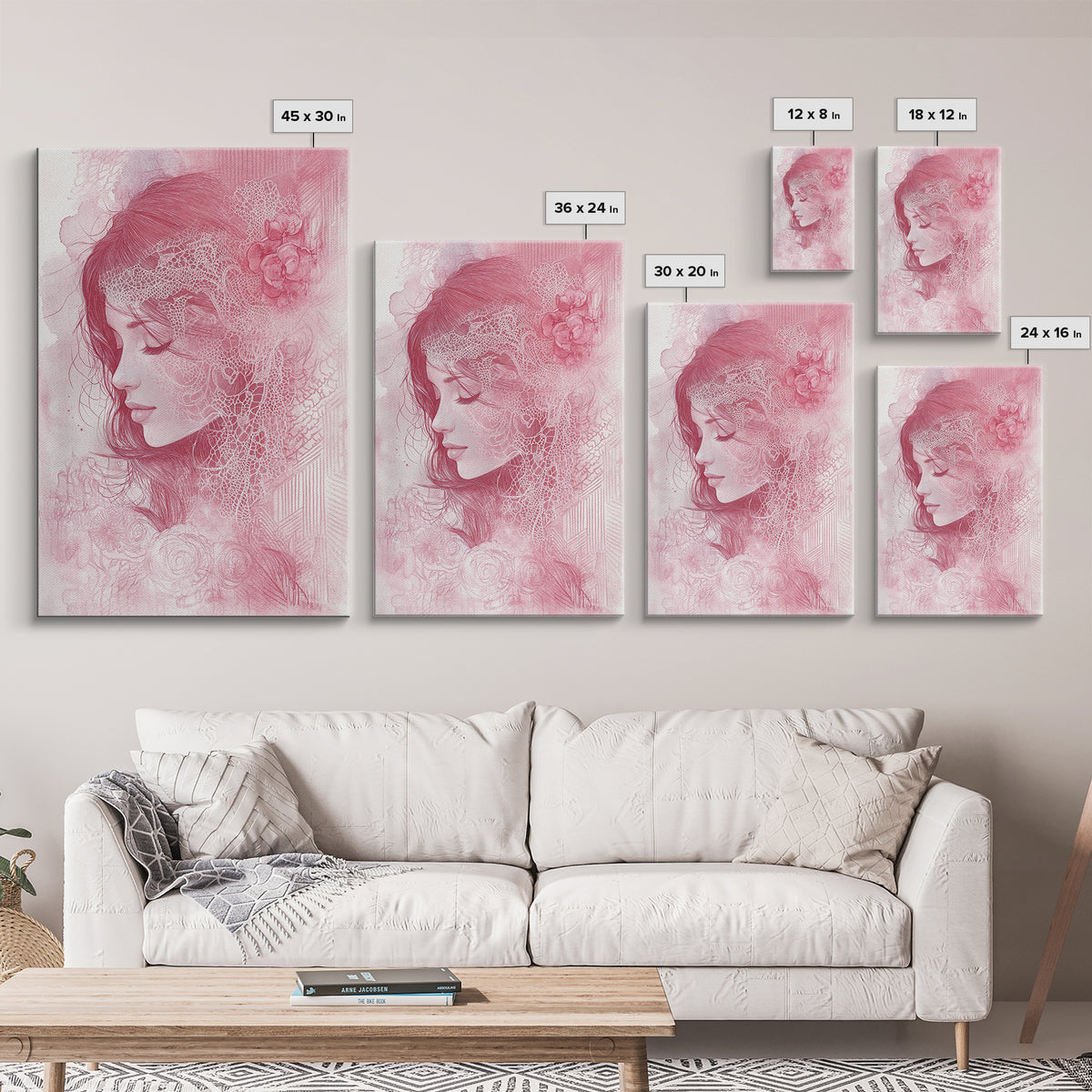 Romantic Portrait Framed Canvas Print Featuring Angels Wall Art Pink Abstract Art Elegant Bedroom Living Room Boho Aesthetic