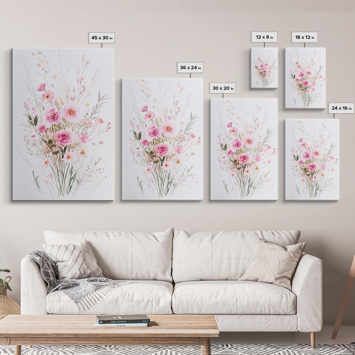 Elegant Pink Bouquet Framed Canvas Print Featuring Wildflower Painting Light Pink Wall Art Cottagecore Aesthetic Farmhouse Artwork