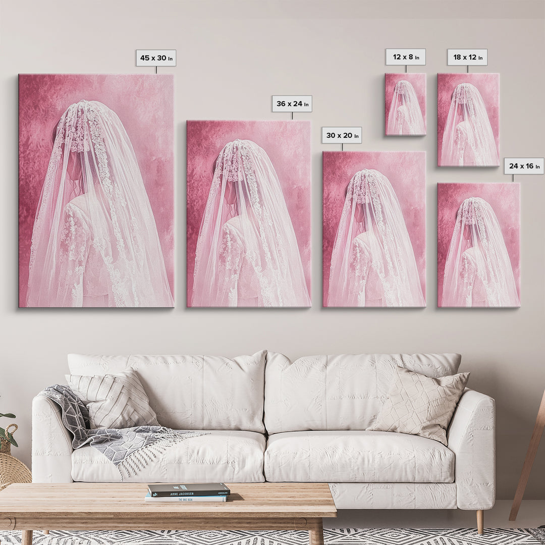 Bride Silhouette Canvas Print Angel Art Prints Pink Wall Art Bedroom Decor Romantic Artwork Wedding Gift Light Pink Art