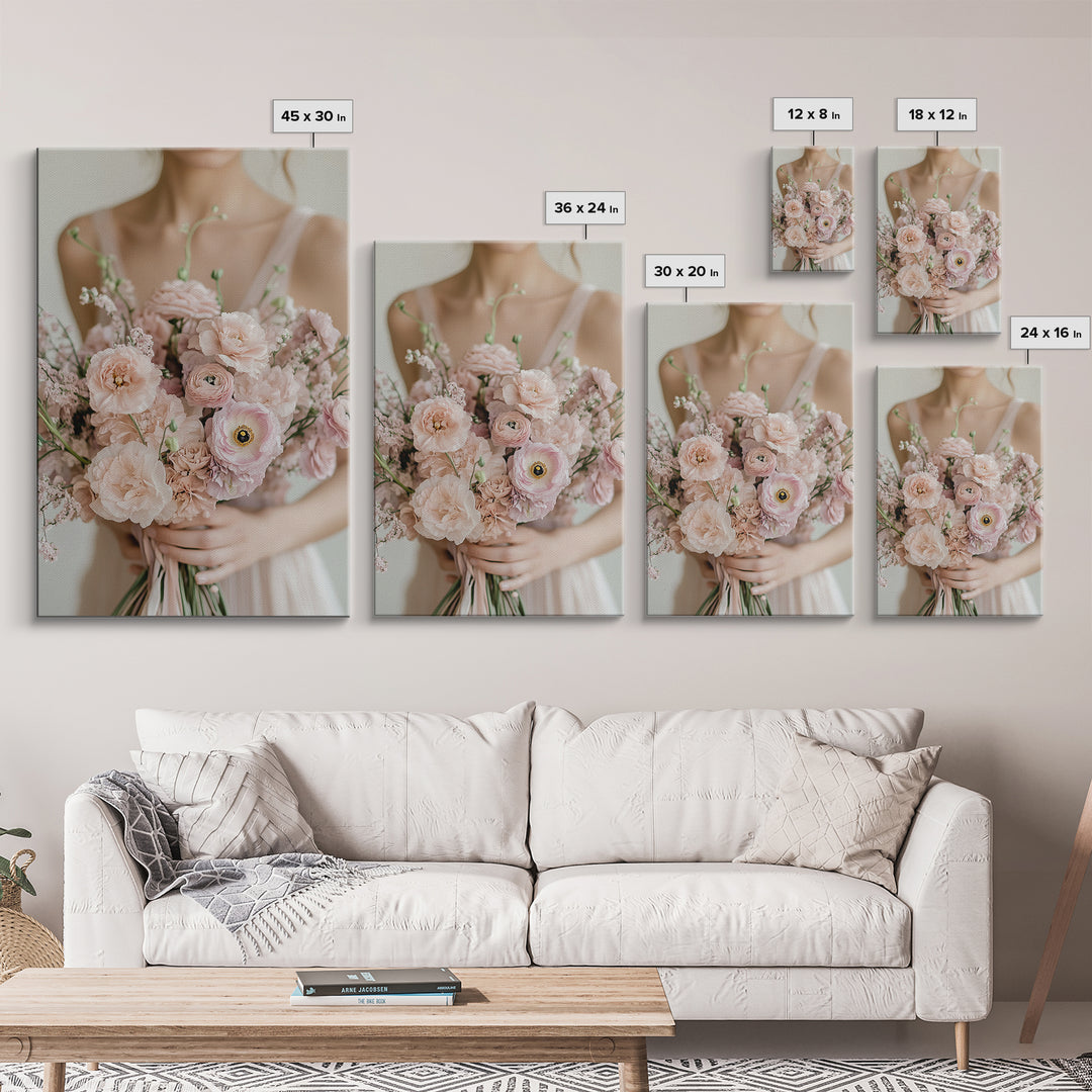 Bridal Bouquet Canvas Print Romantic Floral Wall Art Light Pink Artwork Wedding Gift Idea Bedroom Art Feminine Pastel Canvas
