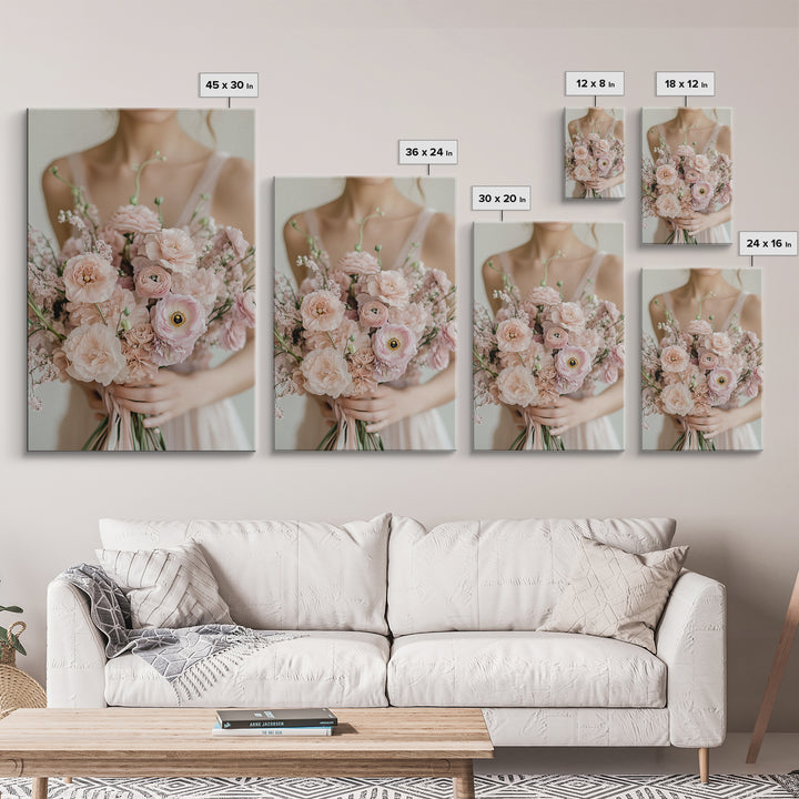 Bridal Bouquet Canvas Print Romantic Floral Wall Art Light Pink Artwork Wedding Gift Idea Bedroom Art Feminine Pastel Canvas