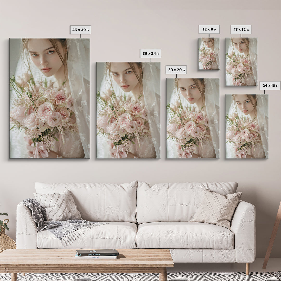 Blush Bride Art Framed Canvas Print Romantic Wedding Artwork Feminine Wall Art Pastel Bedroom Decor Unique Gift Idea Bridal Art