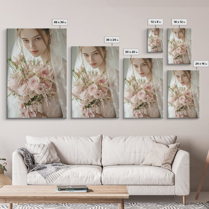 Blush Bride Art Framed Canvas Print Romantic Wedding Artwork Feminine Wall Art Pastel Bedroom Decor Unique Gift Idea Bridal Art