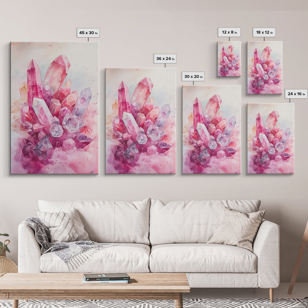 Gemstone Painting Framed Canvas Print Moody Abstract Art in Light Pink Wall Art Bedroom Decor Rustic Aesthetic Living Room Accent