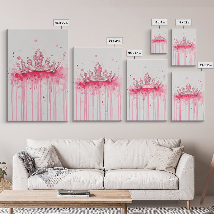 Pink Crown Canvas Print Framed Royal Aesthetic Art Whimsical Wall Art Light Pink Accent Bedroom or Living Room Rustic Decor Gift
