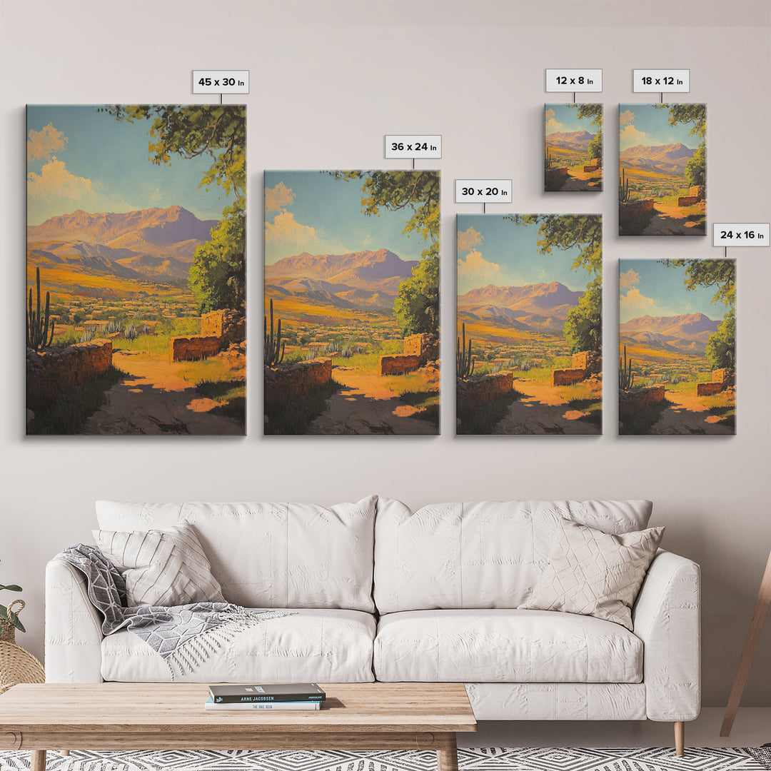 Rustic Mountain Landscape Framed Canvas Print Southwest Wall Art Above Sofa Rustic Decor Gift Idea Living Room Art Landscape Painting