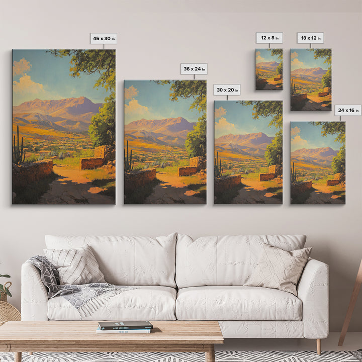 Rustic Mountain Landscape Framed Canvas Print Southwest Wall Art Above Sofa Rustic Decor Gift Idea Living Room Art Landscape Painting