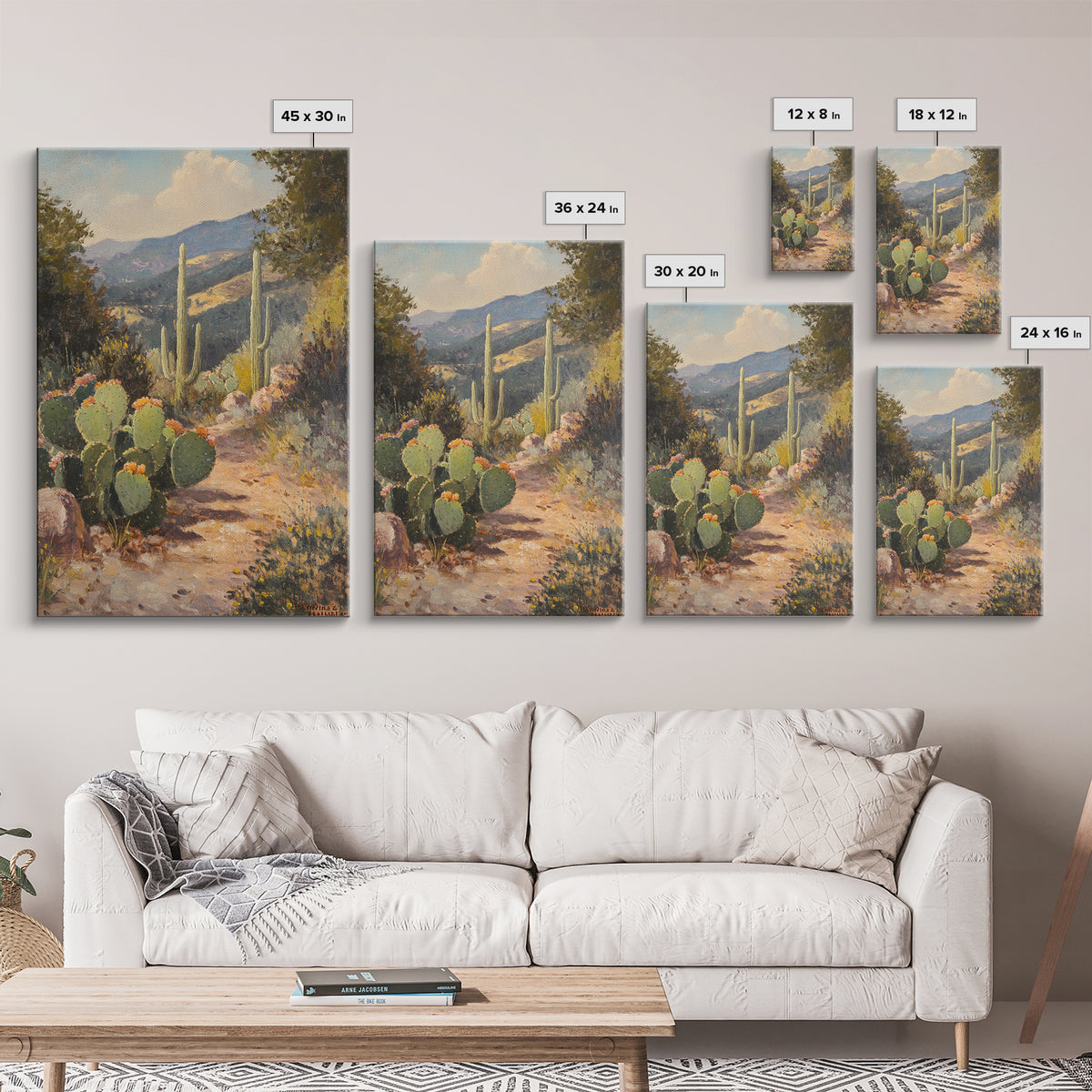 Cactus Bloom Framed Canvas Print Rustic Wall Art Living Room Decor Farmhouse Wall Art Original Painting Gift Idea Landscape Art