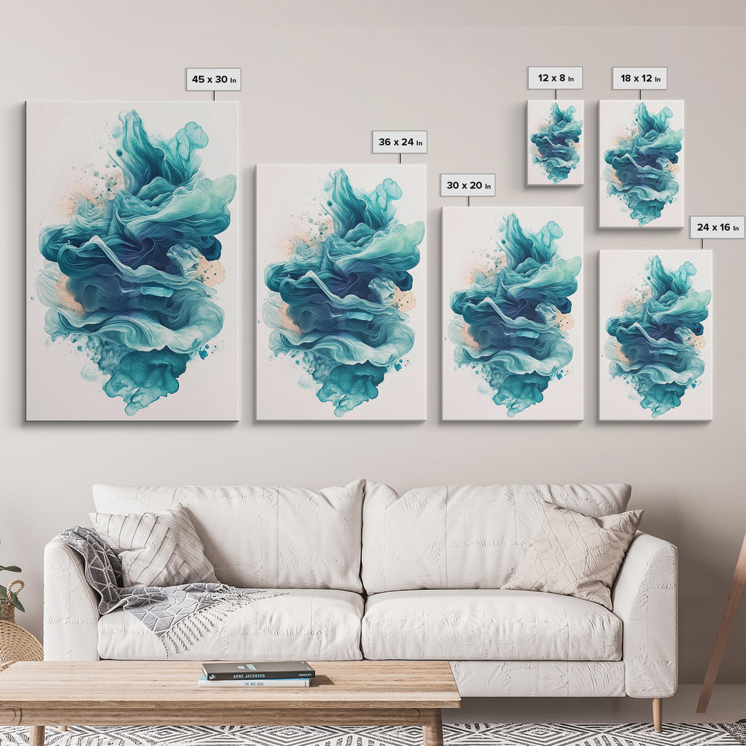 Abstract Teal Ocean Waves Canvas Print Coastal Wall Art Nautical Decor Living Room Accent Unique Gift Idea Zen Artwork