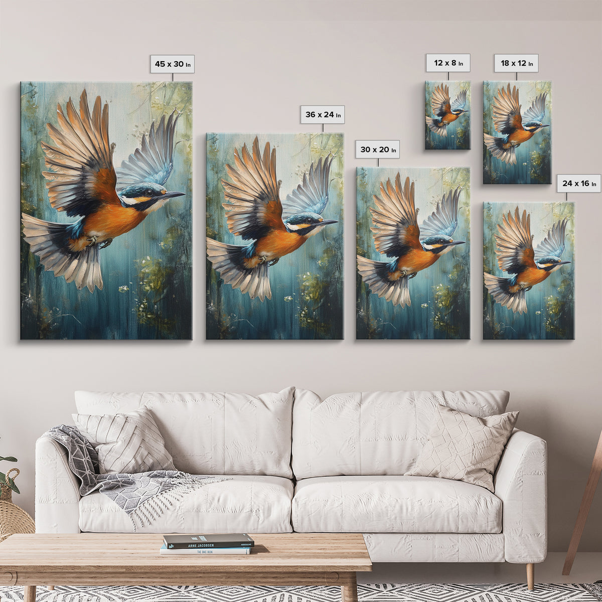 Blue Kingfisher Bird Canvas Print | Vibrant Nature Painting Wall Art | Wildlife Rustic Art Above Sofa | Whimsical Bird Original Artwork