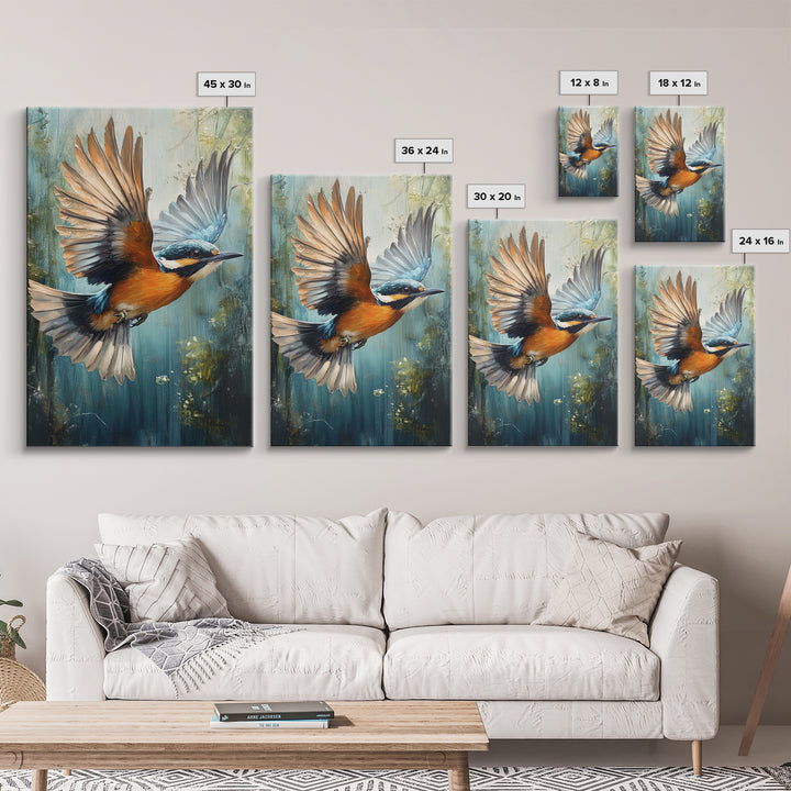 Blue Kingfisher Bird Canvas Print | Vibrant Nature Painting Wall Art | Wildlife Rustic Art Above Sofa | Whimsical Bird Original Artwork