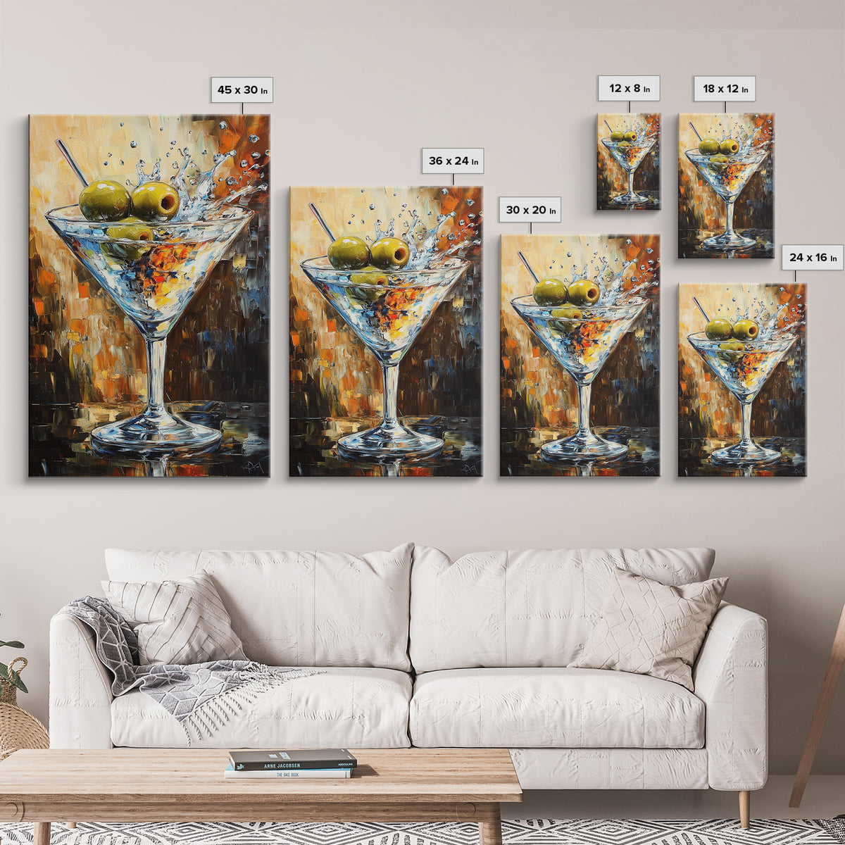 Golden Olive Martini Canvas Print with Rustic Cocktail Art Perfect Kitchen Decor, Espresso Martini Wall Art