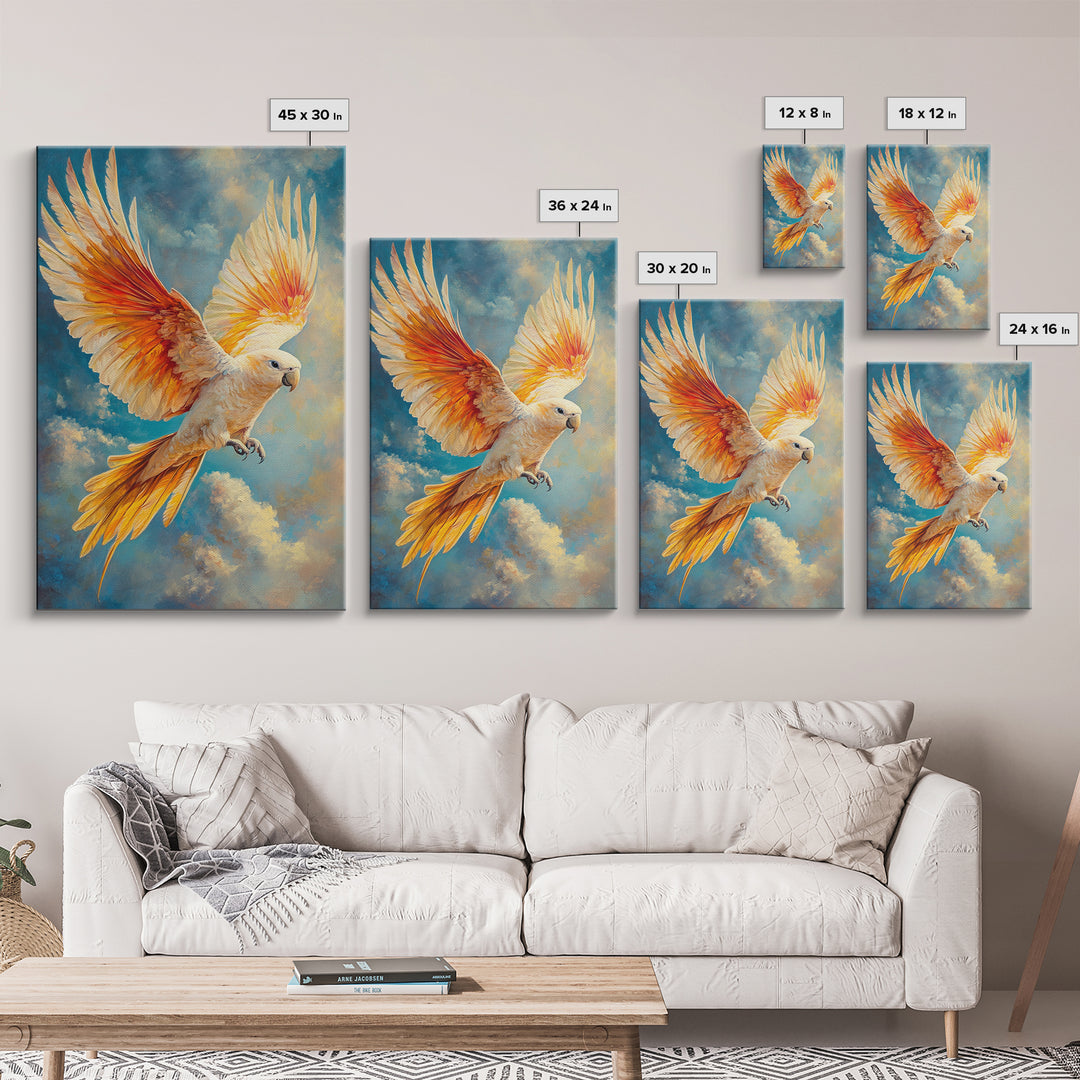 Parrot in Sky Canvas Print | Tropical Bird Art Original Painting | Coastal Cowgirl Wall Art | Vibrant Nautical Decor Living Room Print