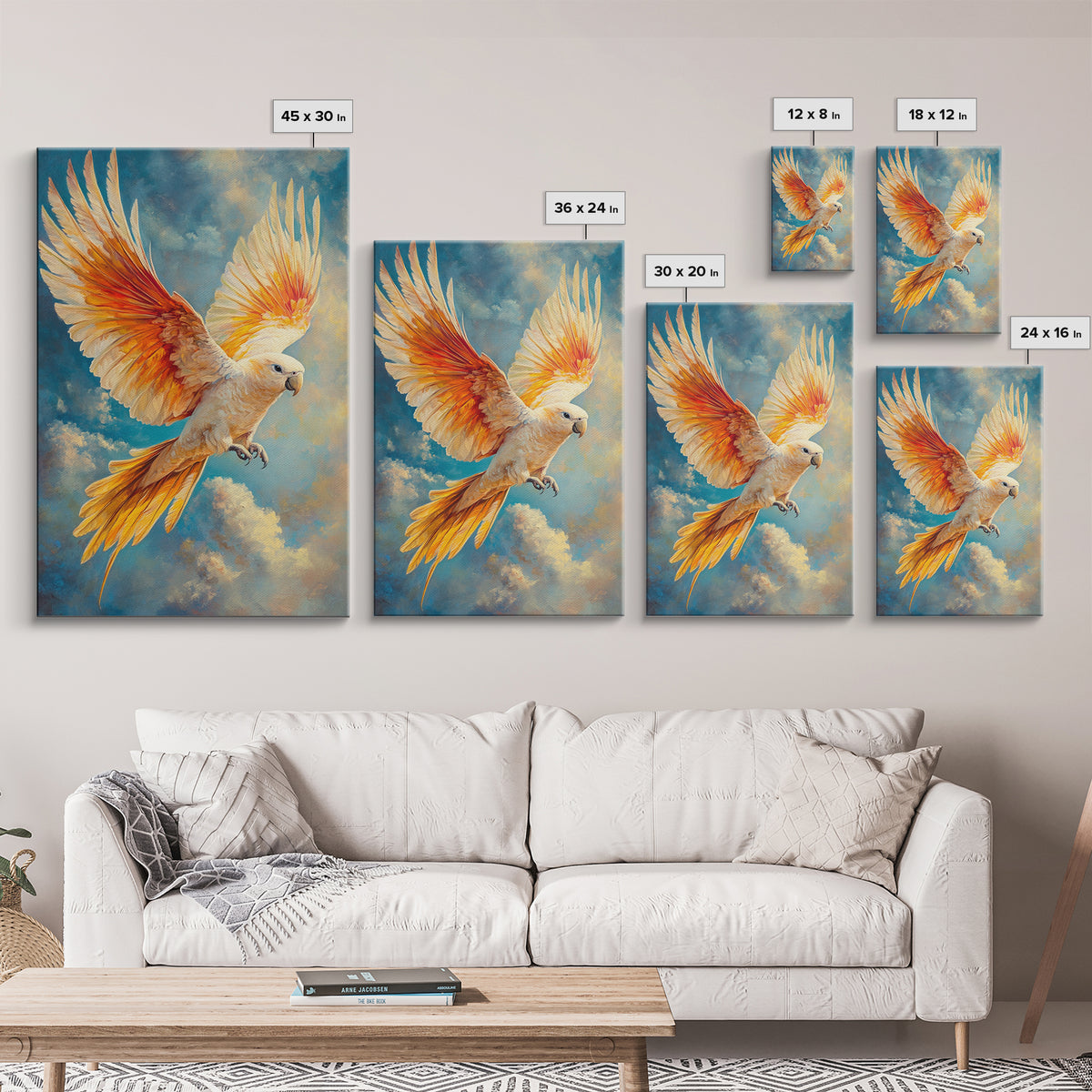 Parrot in Sky Canvas Print | Tropical Bird Art Original Painting | Coastal Cowgirl Wall Art | Vibrant Nautical Decor Living Room Print