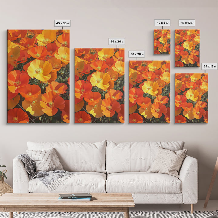 Vibrant Poppy Canvas Print with California Wildflower Art, Bright Floral Rustic Decor, Farmhouse Nature Landscape for Living Room