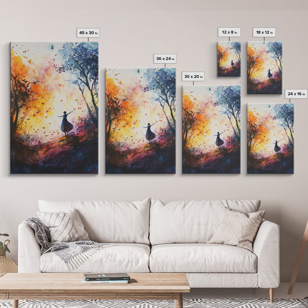 Autumn Whimsical Scene Framed Canvas Print Nature Inspired Art Vibrant Colors Rustic Fall Decor Wildflower Painting Living Room Gift Idea