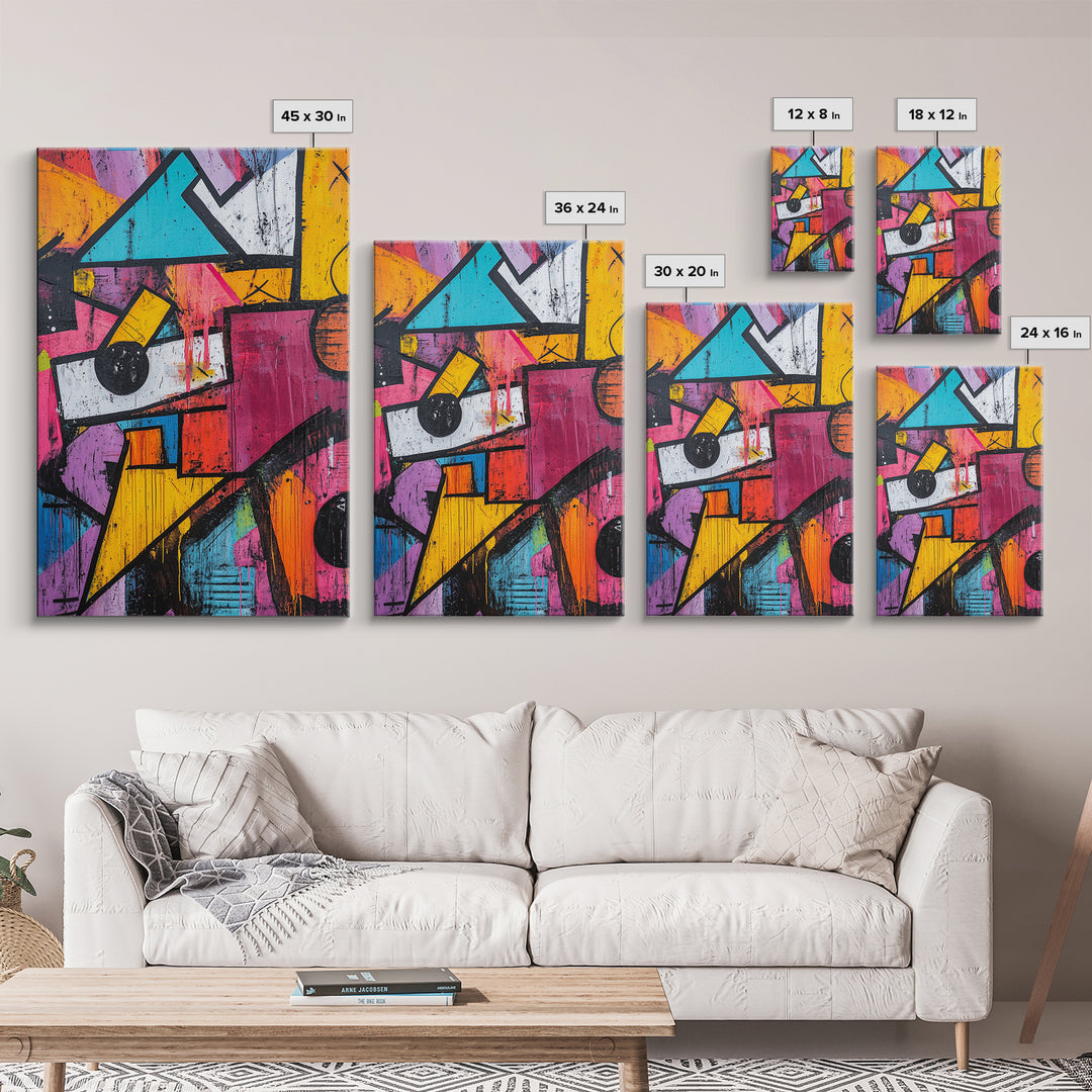 Bold Graffiti Framed Canvas Print, Urban Street Art Style Wall Decor, Moody Abstract Art, Gift Idea for Him, Living Room Wall Art