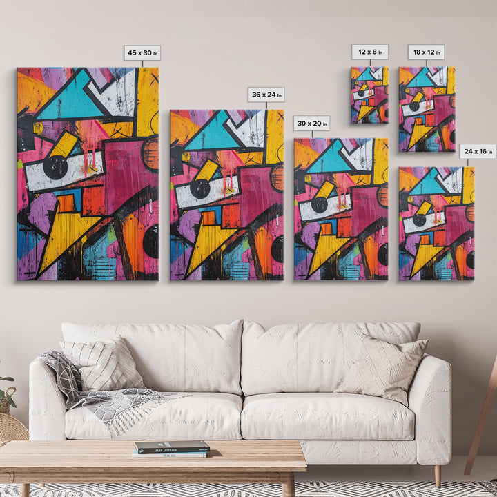 Bold Graffiti Framed Canvas Print, Urban Street Art Style Wall Decor, Moody Abstract Art, Gift Idea for Him, Living Room Wall Art