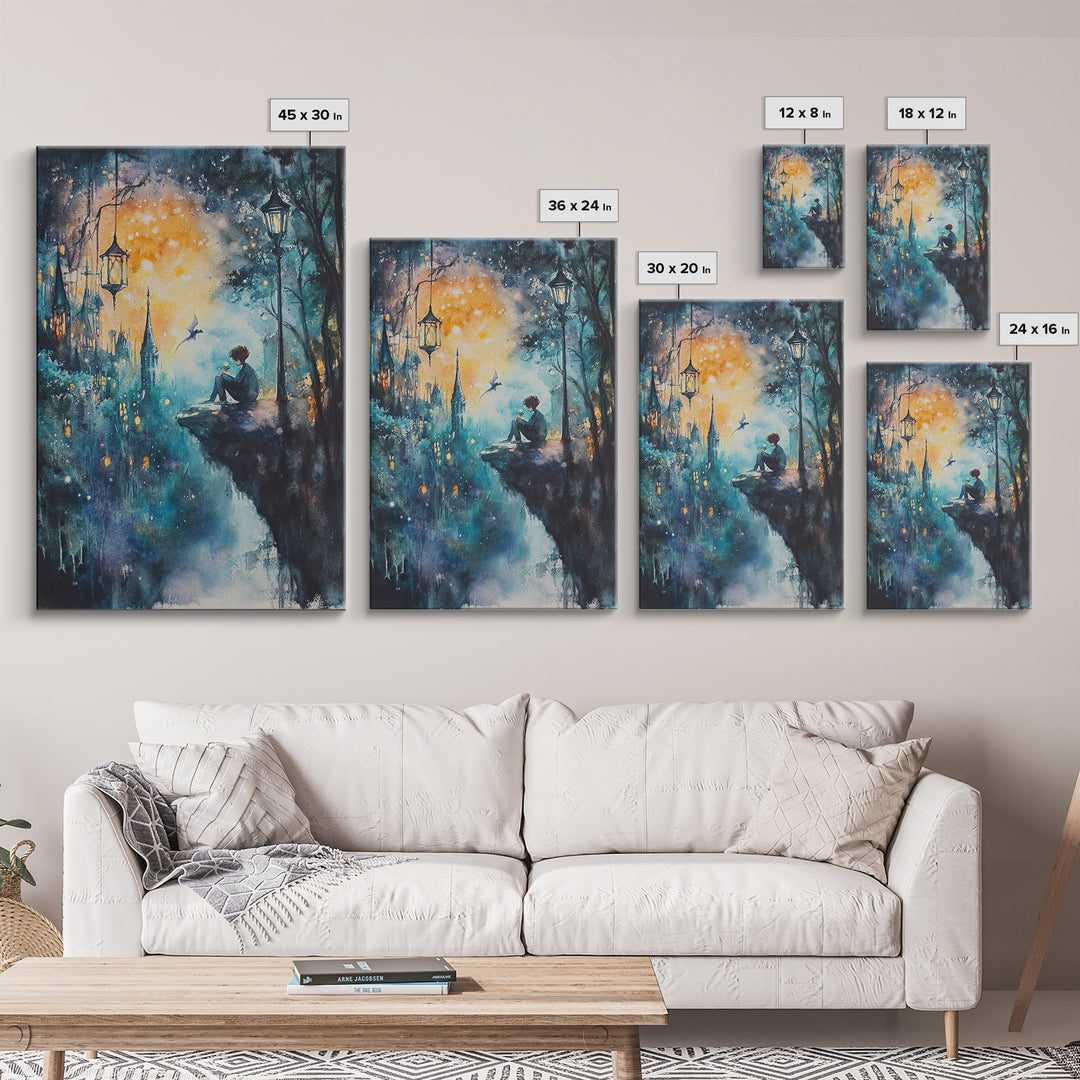 Magical Nightscape Framed Canvas Print Whimsical Fantasy Art Moody Wall Art Gift Idea Living Room Decor Dark Romantic Artwork