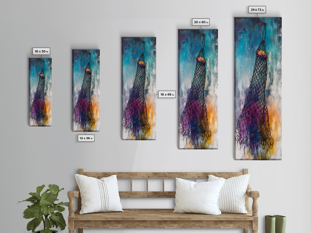 Fishing Net, nautical painting, ocean decor, rustic wall art, moody art, textured art, coastal decor, Canvas Print