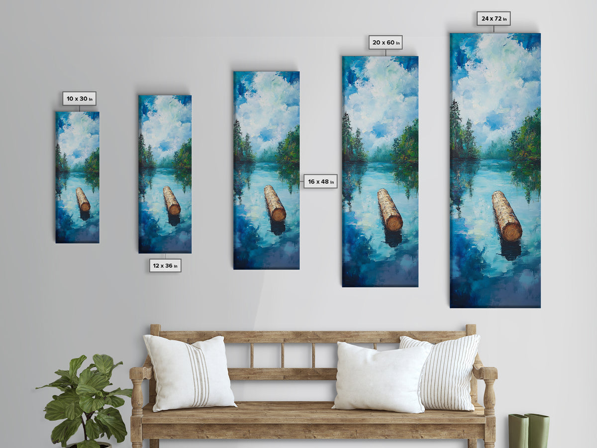 Tranquil Lake, lake Tahoe art, above bed wall art, pine tree art, mountain painting, gift idea for him, Framed Canvas Print