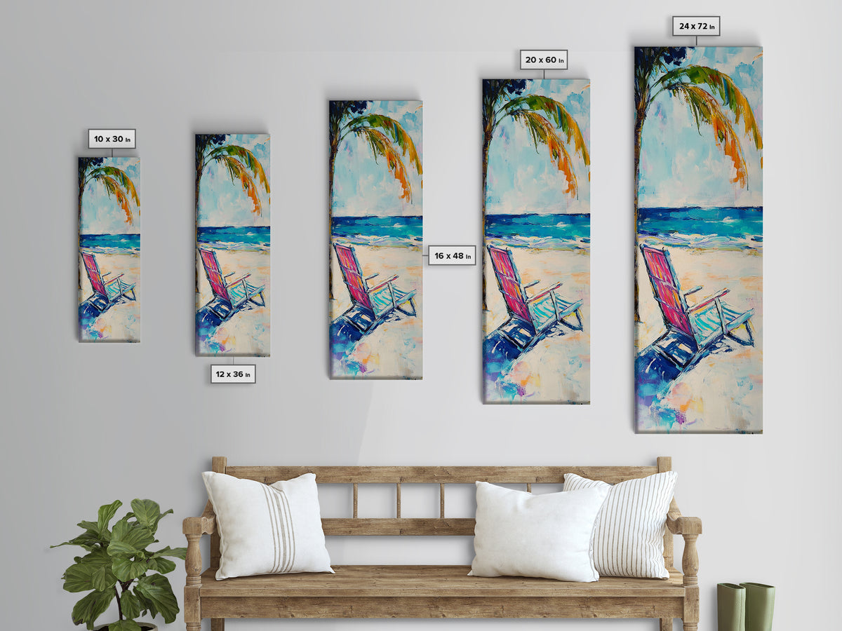 Beach Chair, Palm Tree, Coastal Wall Art, Seascape Painting, Nautical Decor, Coastal Wall Art, Framed Canvas Print, Living Room Art