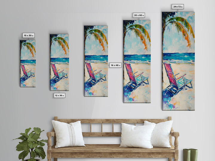 Beach Chair, Palm Tree, Coastal Wall Art, Seascape Painting, Nautical Decor, Coastal Wall Art, Framed Canvas Print, Living Room Art
