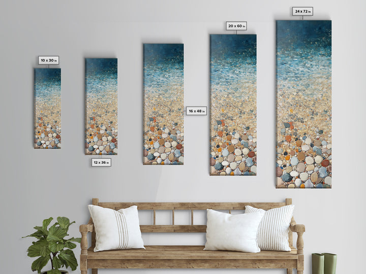 Beach Shoreline, coastal painting, mosaic wall art, ocean decor, nautical wall art, farmhouse art, Framed Canvas Print, rustic decor