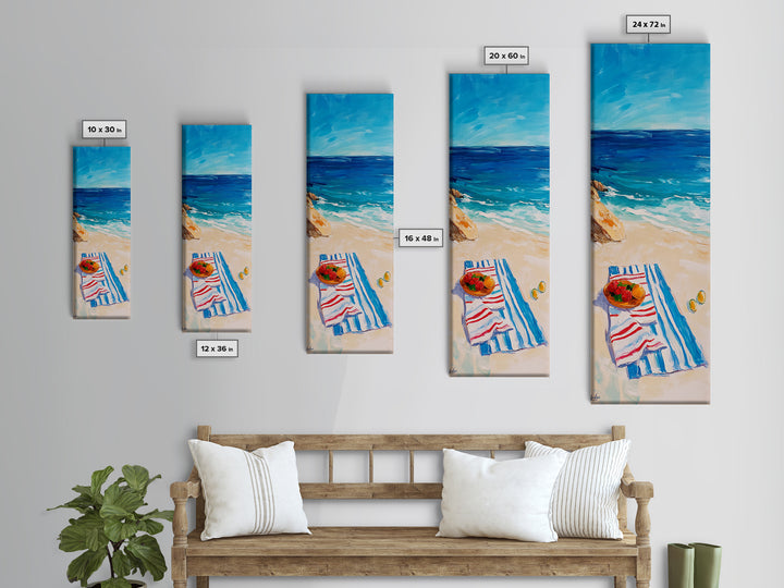 Seaside Picnic, Summer Vibes, Coastal Painting, Nautical Decor, Beach House Art, Food Review Kitchen Art, Framed Canvas Print