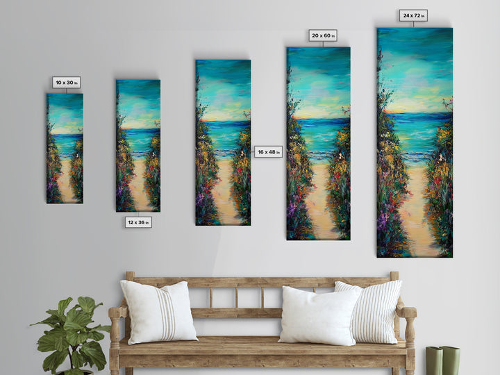 Beach Path, Coastal Landscape Art, Seascape Painting, Coastal Wall Art, Nautical Decor, Extra Wide Art, Framed Canvas Print