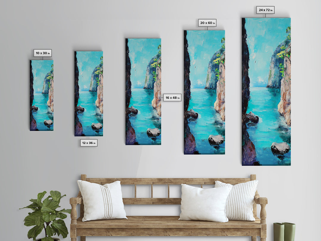 Cliffs and Sea, Coastal Landscape Art, Nautical Wall Art, Ocean View, Seascape Painting, Tall Narrow Art, Canvas Print