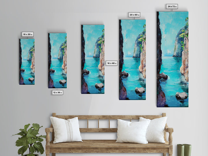 Cliffs and Sea, Coastal Landscape Art, Nautical Wall Art, Ocean View, Seascape Painting, Tall Narrow Art, Canvas Print