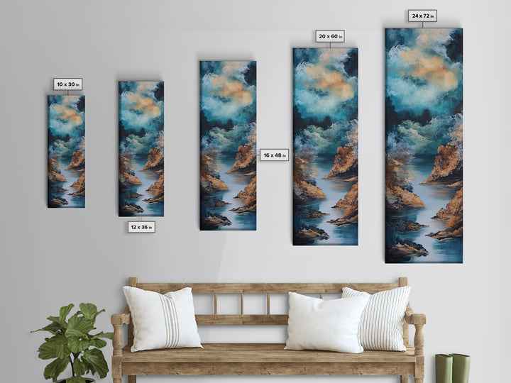 Moody River, Smoky Mountain Art, Landscape Painting, Moody Art, Blue and Green Wall Art, Tall Skinny Art, Framed Canvas Print