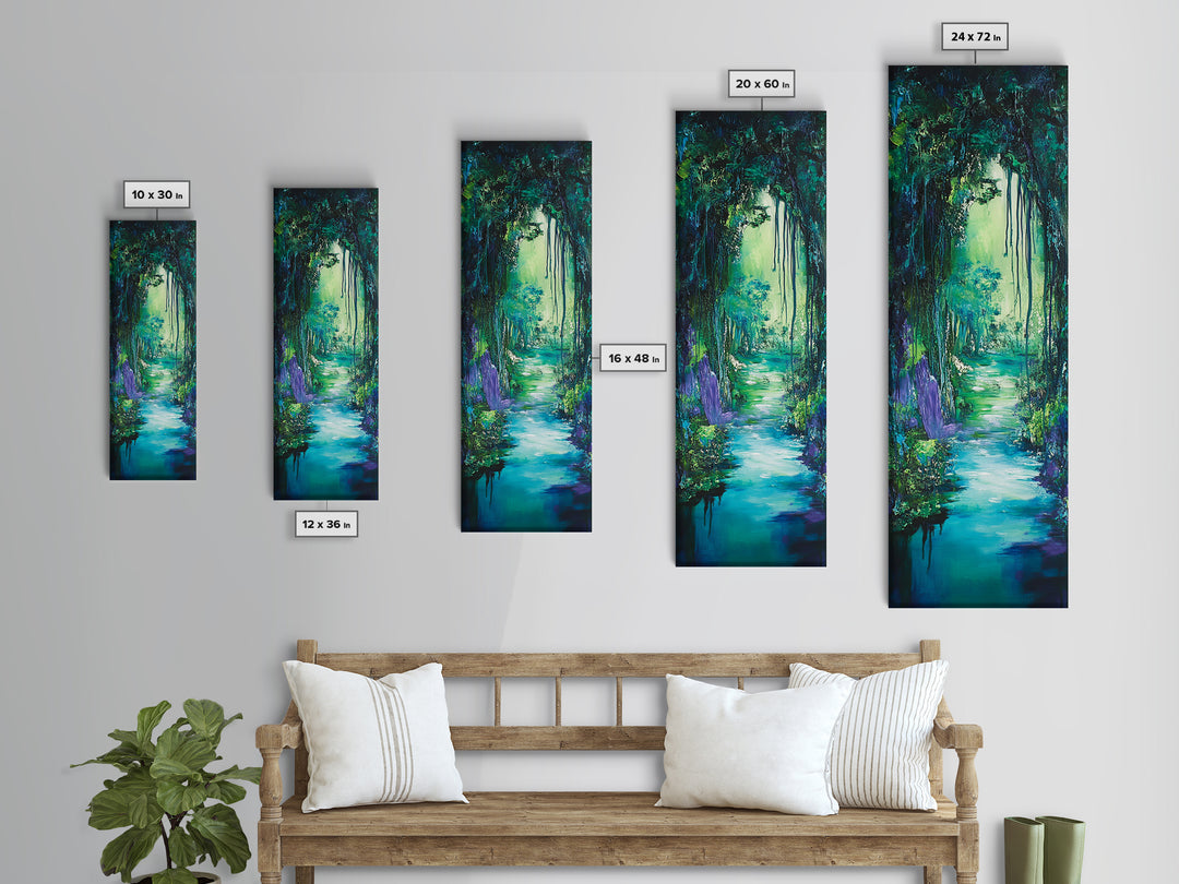 Mystical Forest, Wabi Sabi Art, Zen Wall Art, Forest at Dusk Painting, Tall Skinny Art, Moody Art, Extra Wide Art, Canvas Print