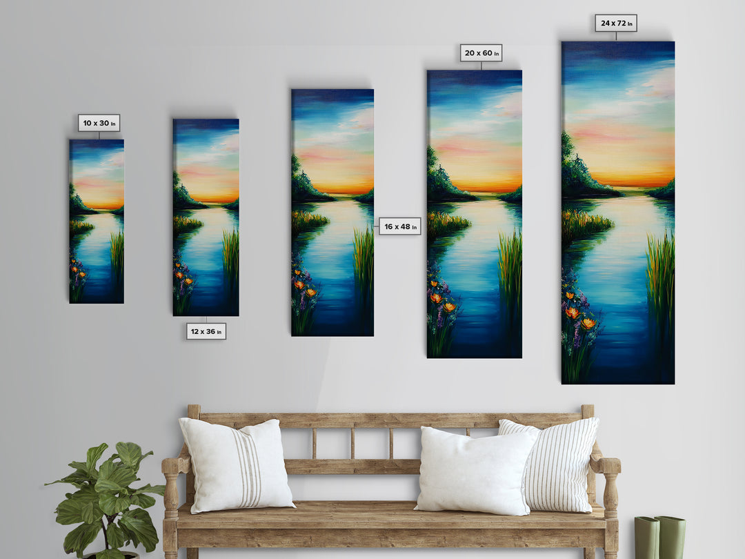 Sunset Lake, Smoky Mountain Art, Moody Art, Panoramic Art, Above Couch Art, Coastal Wall Art, Tall Narrow Art, Canvas Print