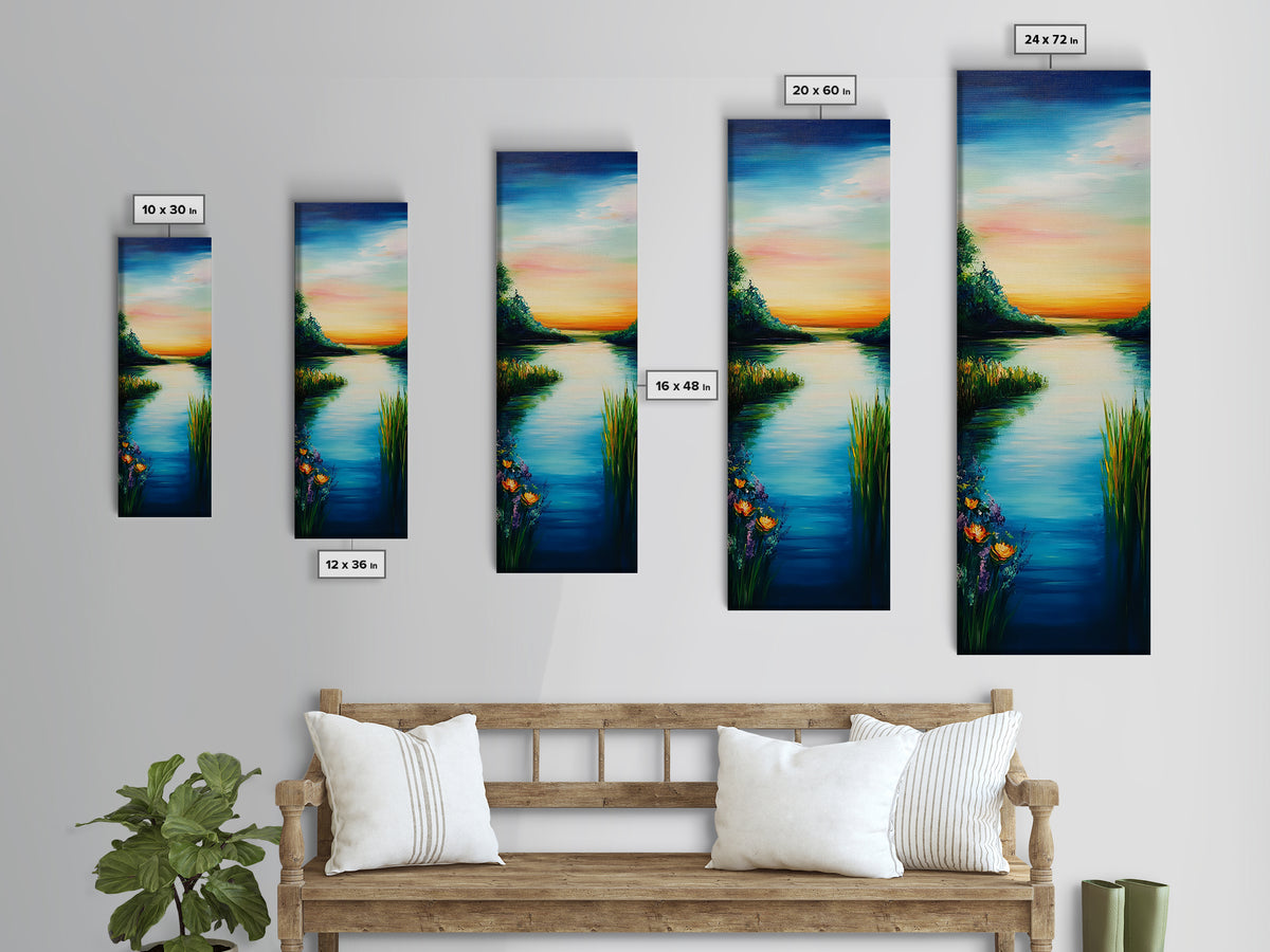 Sunset Lake, Smoky Mountain Art, Moody Art, Panoramic Art, Above Couch Art, Coastal Wall Art, Tall Narrow Art, Canvas Print