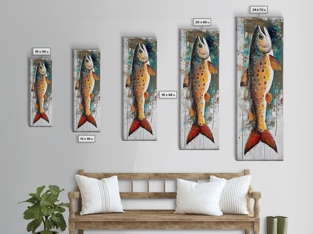 Abstract Trout, Fish Wall Art, Rustic Decor, Fly Fishing Art, Nautical Painting, Coastal Wall Art, Canvas Print