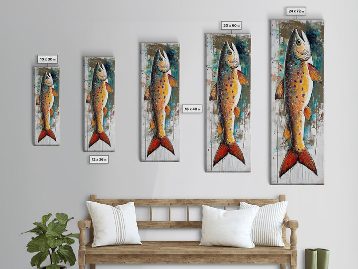 Abstract Trout, Fish Wall Art, Rustic Decor, Fly Fishing Art, Nautical Painting, Coastal Wall Art, Canvas Print