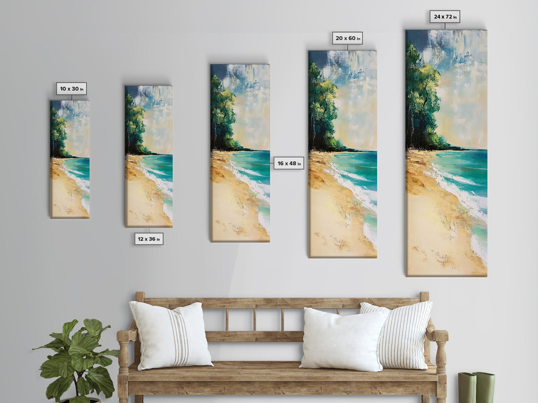 Beach Shoreline, Coastal Painting, Nautical Wall Art, Ocean Landscape, Minimalist Art, Framed Canvas Print
