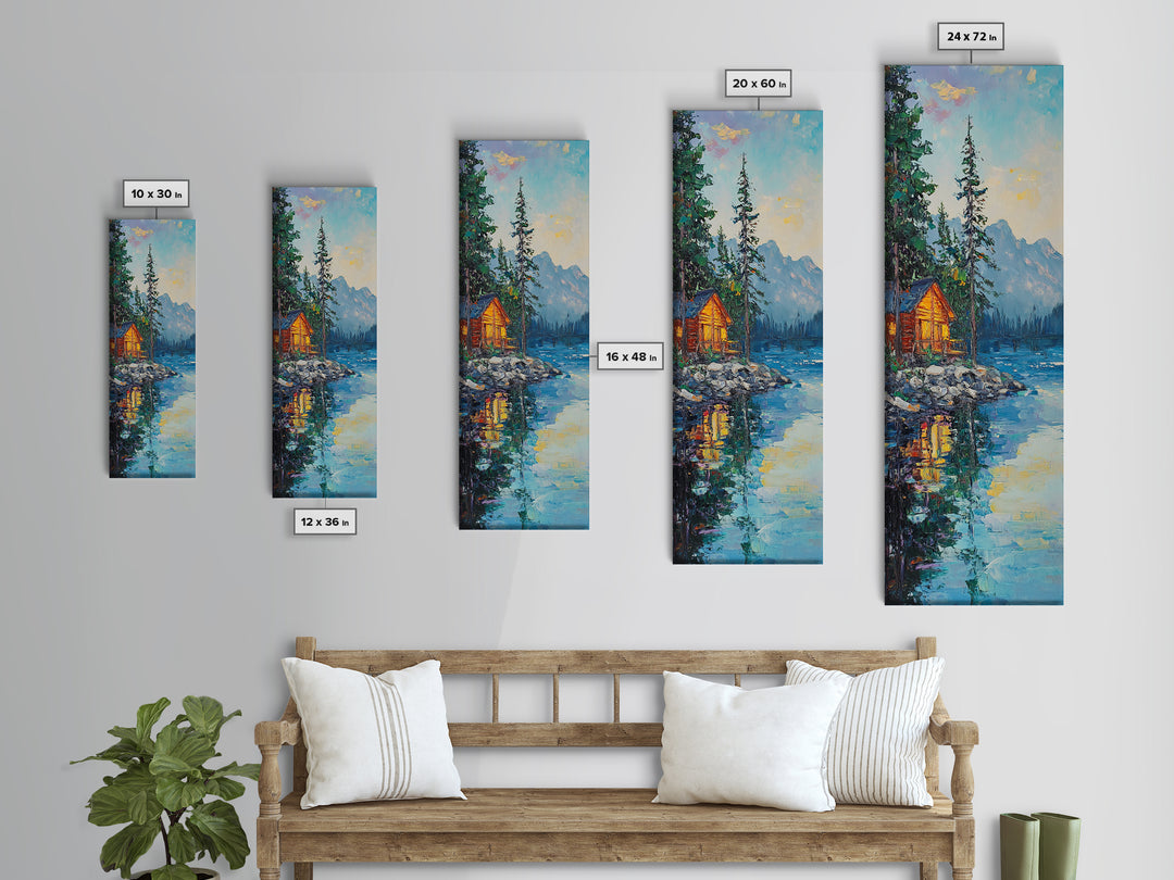 Cabin Retreat, Lake Tahoe Art, Rustic Landscape, Mountain Painting, Pine Tree Art, Framed Canvas Print
