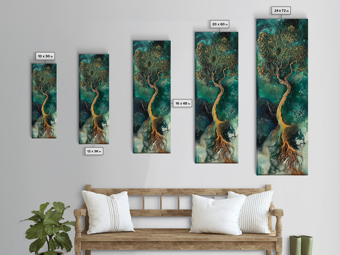 Oak tree art, mystical tree, moody art, green wall art, zen wall art, framed canvas print, nature-inspired, wabi sabi art, gift idea