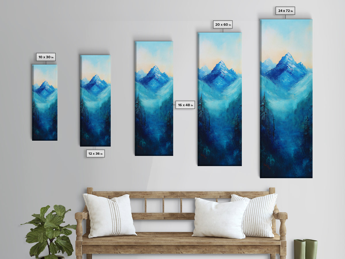 Rustic Art, Canvas Print, smoky mountain art, pine tree art, blue and green wall art, extra wide art,  above bed wall art