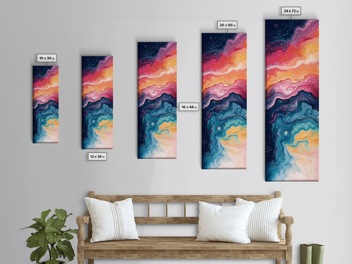 Cosmic Waves, abstract painting, sacred geometry wall art, pink orange wall art, modern home decor, Framed Canvas Print